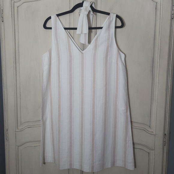 NWT Alex Marie Elena Stripe Linen Blend Neutral Sleeveless Bow Shift Dress *sz S - Picture 7 of 16